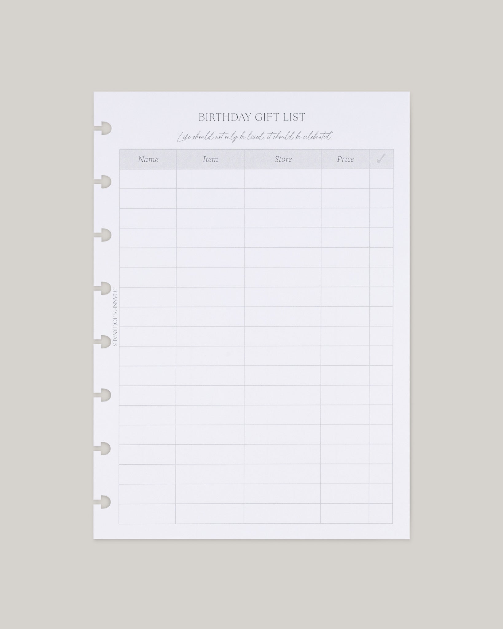 Birthday Gift List