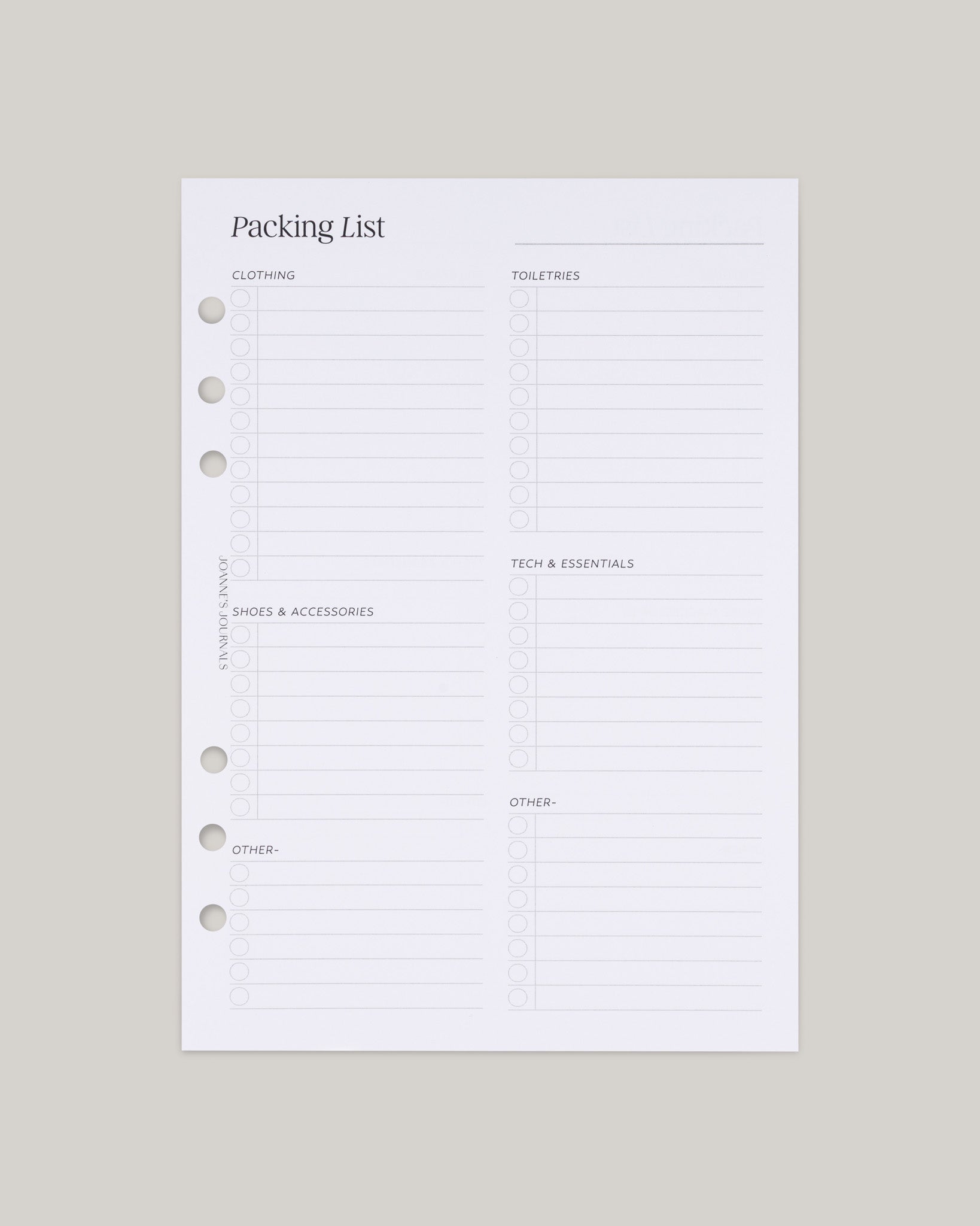 Packing List