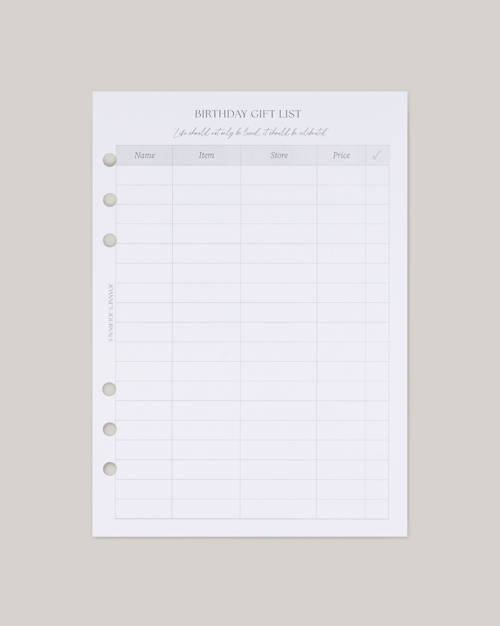 Birthday Gift List