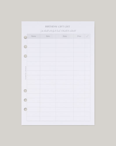 Birthday Gift List