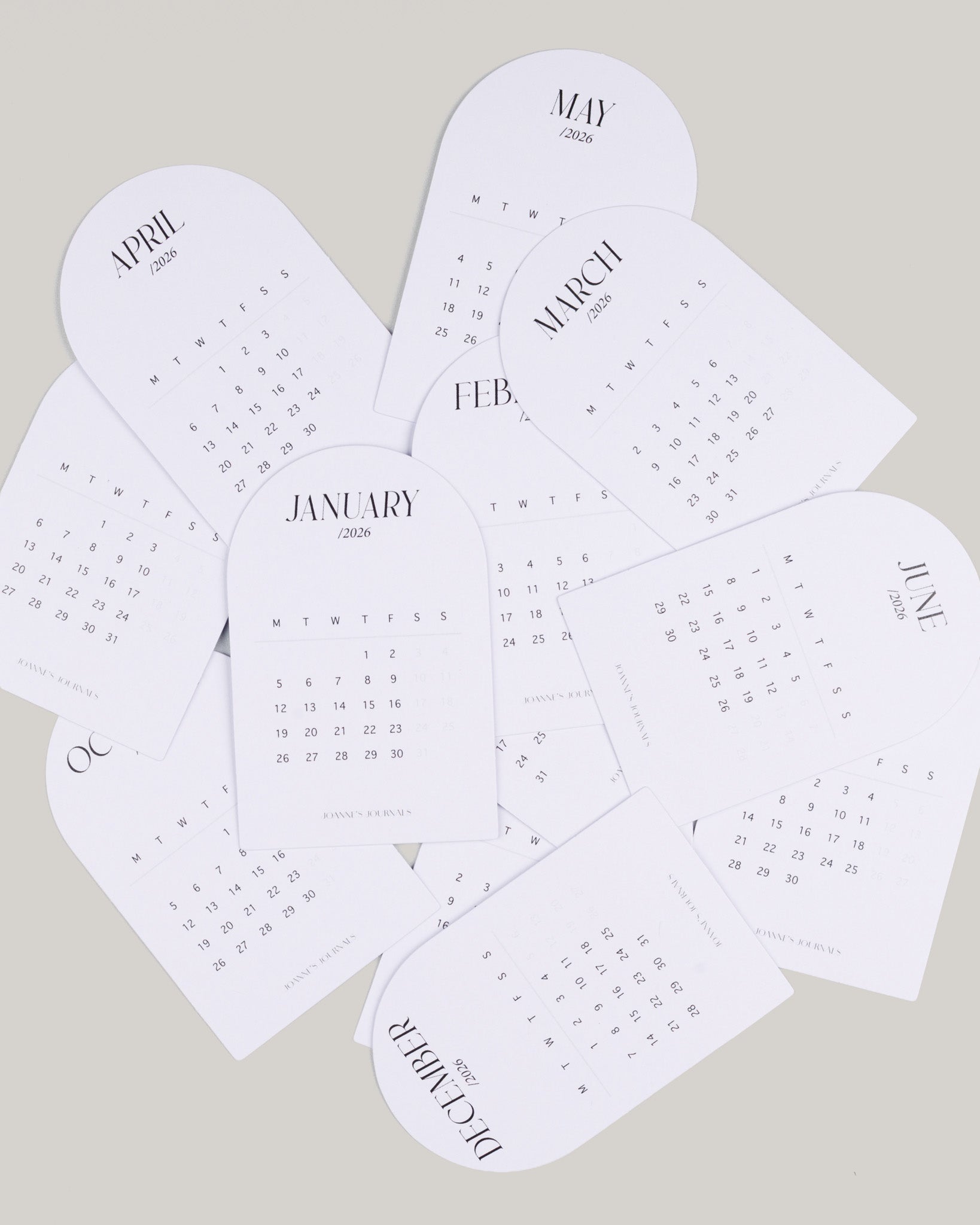 2026 Monthly Calendar Cards