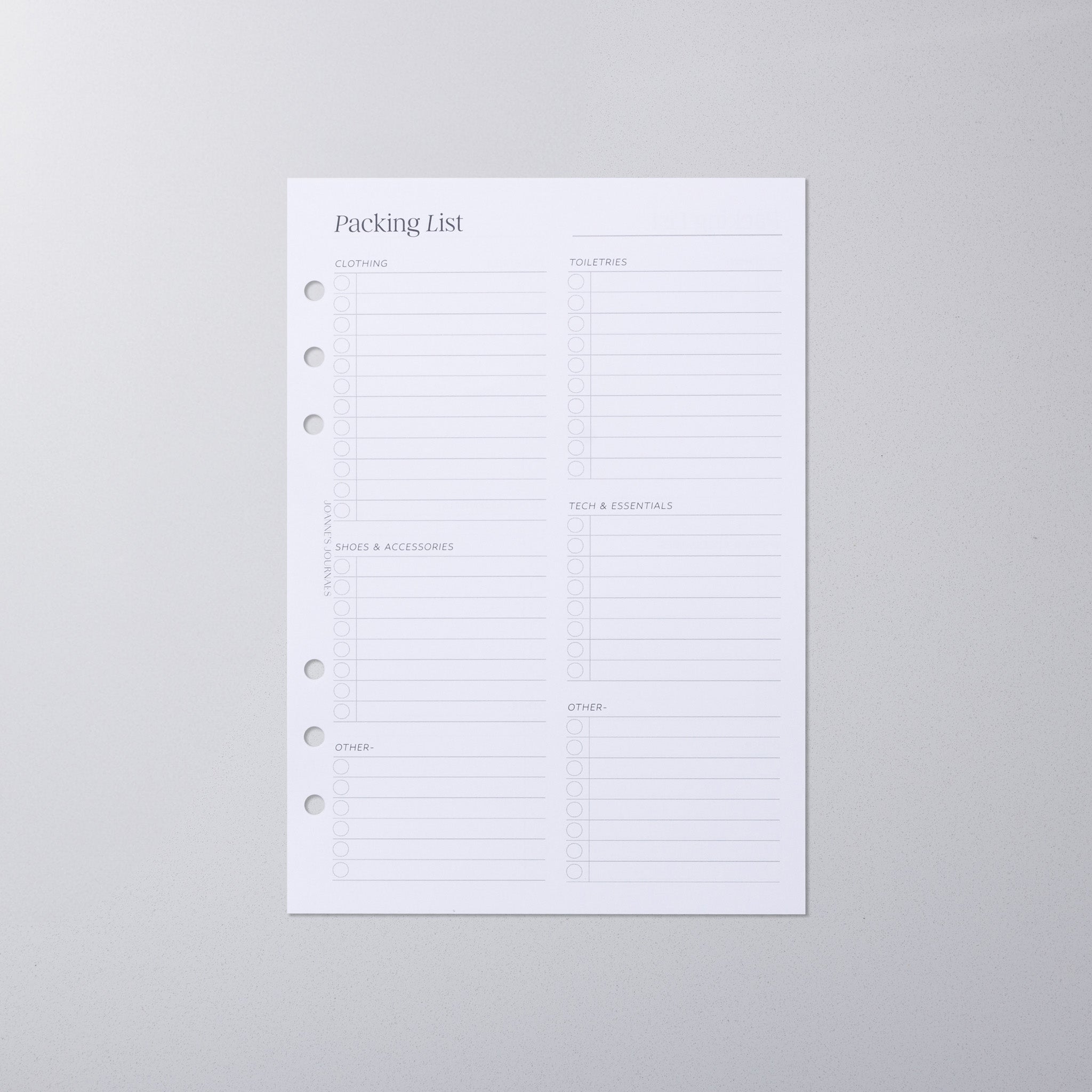 Packing List