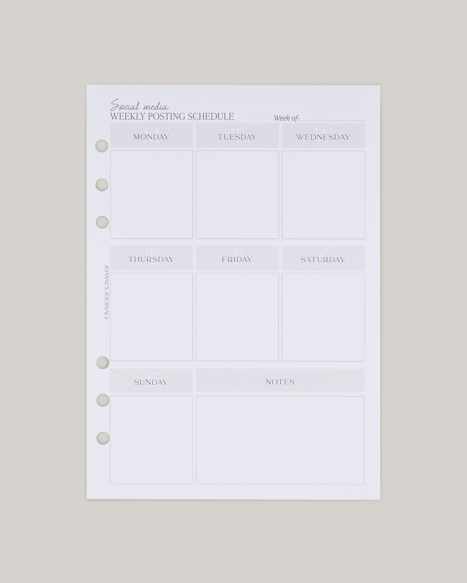 Social Media Weekly Posting Schedule