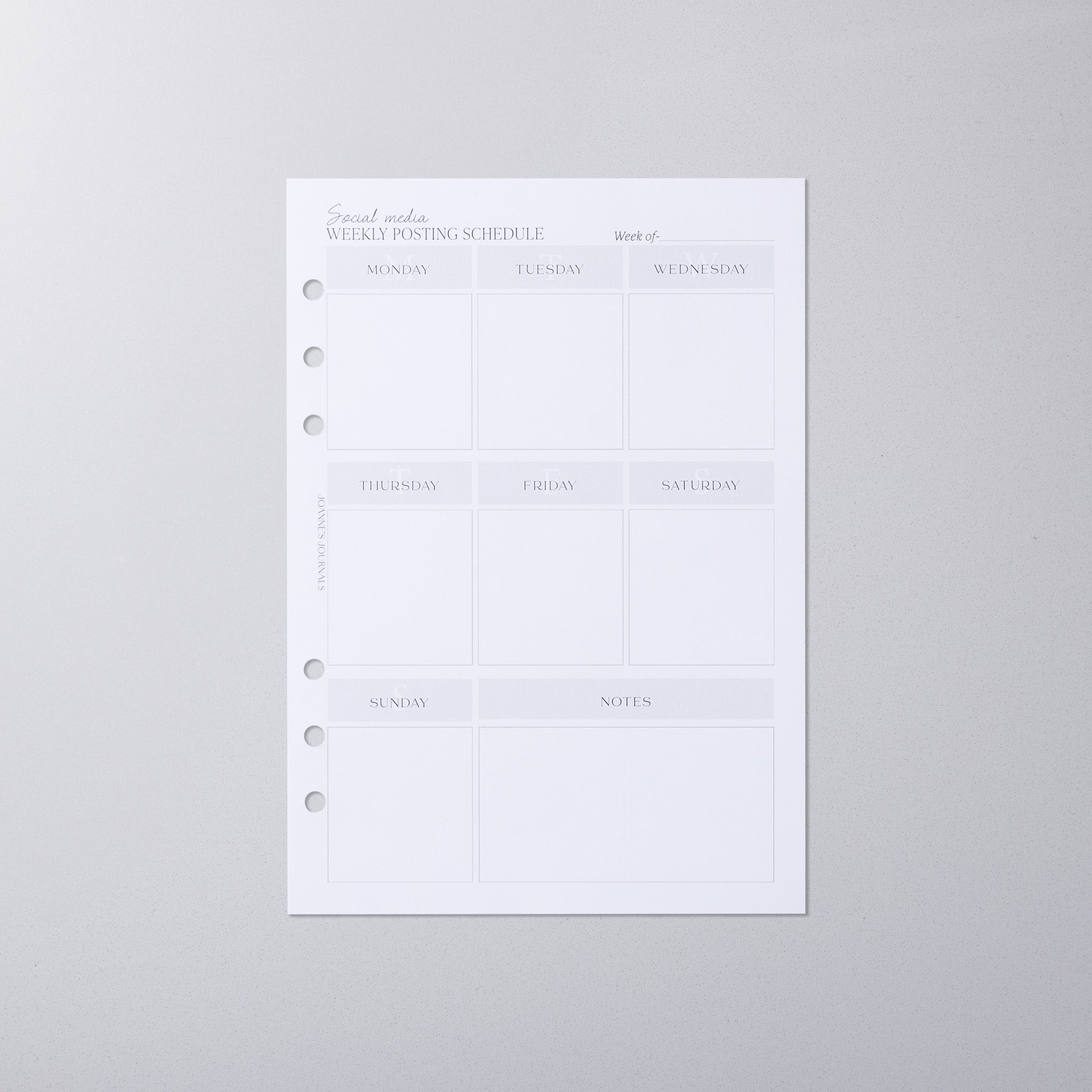 Social Media Weekly Posting Schedule