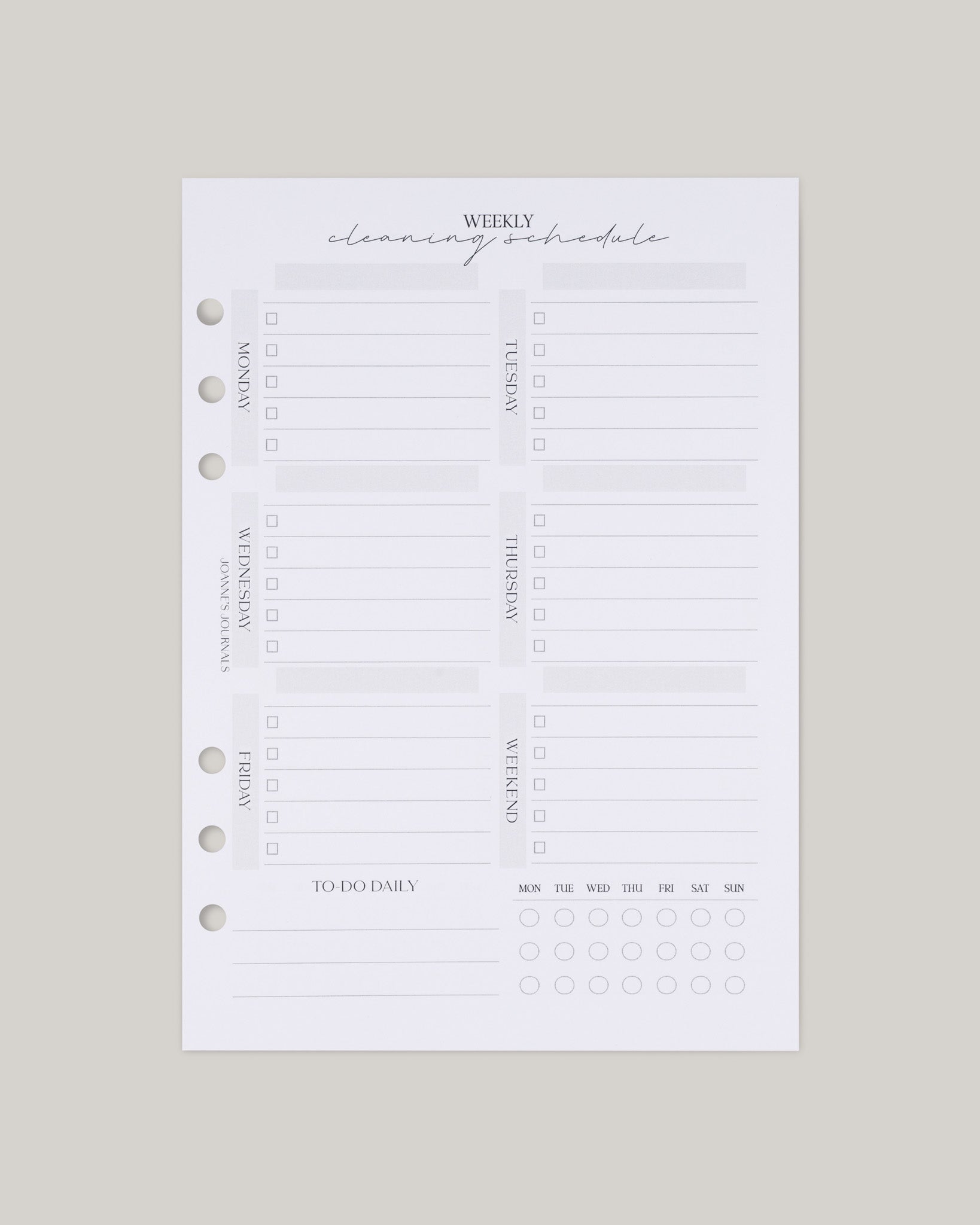 Weekly Cleaning Schedule