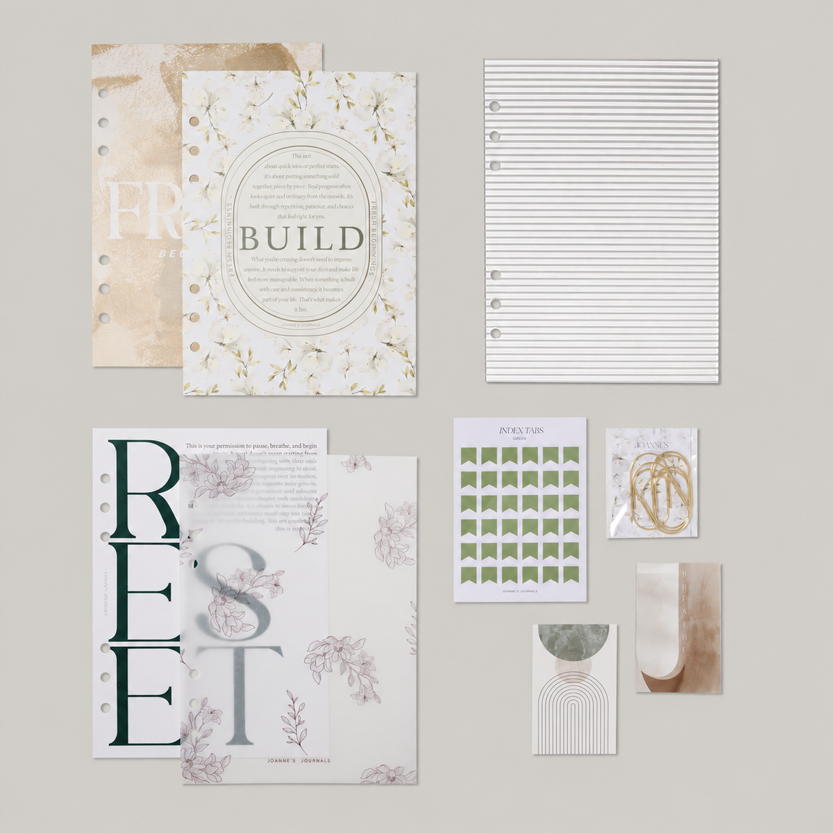 Fresh Beginnings subscription edition: green and neutral planner stationery